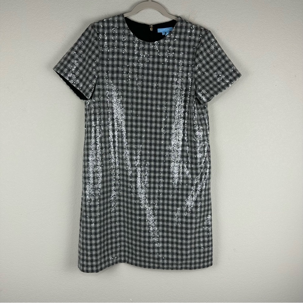 Draper James Gray Black Gingham Sequin Shift Party Unique Casual Dress Size 4